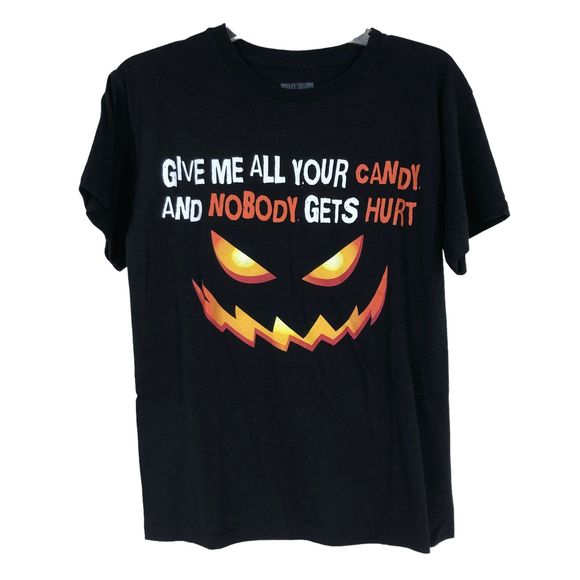Halloween T-Shirt: Give Me All Your Candy and Nobody Gets Hurt SZ S Creepy - Picture 1 of 4